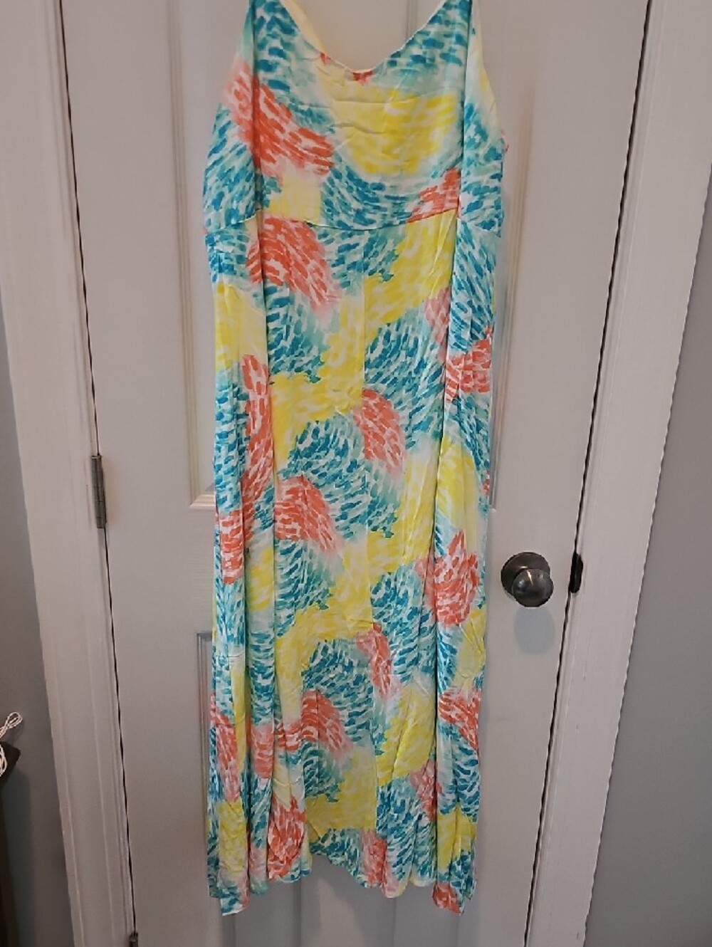 Tropical Print Spaghetti-Strap Maxi Dress in Yellow, Coral & Teal - Picture 4 of 4